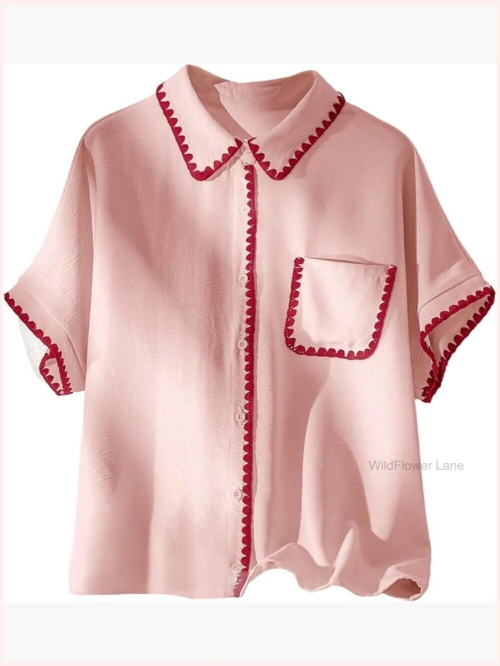 Plus Size Button Down Dressy Blouse Contrast Trim Work Top
